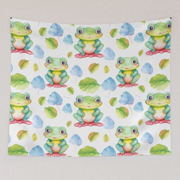 Item preview, Watercolor Cute Frog Seamless Pattern: Artistic Wildlife Design designed and sold by EnchantedPixel3.