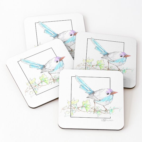 Item preview, Small purple and blue bird chirping on a grape vine designed and sold by Littleviews.
