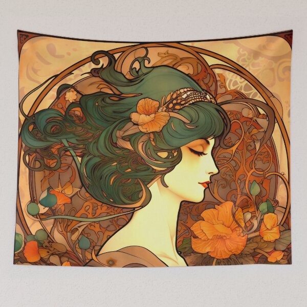 Item preview, Alphonse Mucha Inspired Art Nouveau Peacock Lady designed and sold by entwithanaxe.