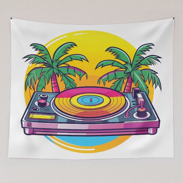 Aperçu de l'œuvre Playful Kawaii Turntable on a Tropical Paradise | Lively Vibes | Music Lover Delight créée et vendue par PopPopGfx.