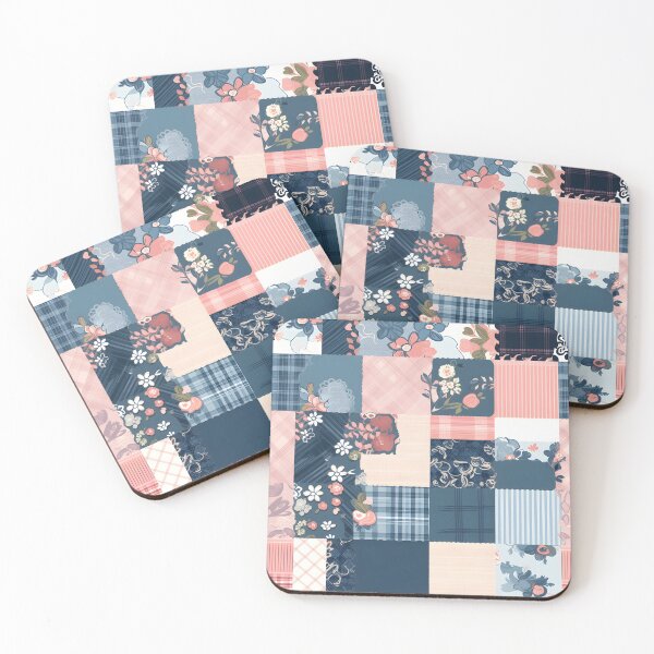 Item preview, Denim Blossom: Pink Floral Denim Patchwork designed and sold by Cosmic-Canvases.