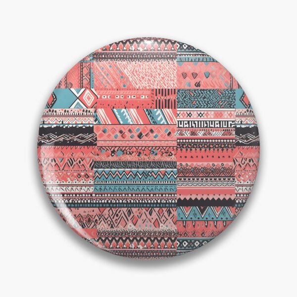Artikelvorschau, Tribal Harmony: Blue, White, and Pink Patchwork entworfen und verkauft von Cosmic-Canvases.