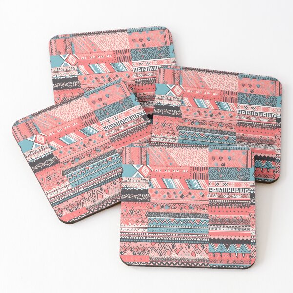 Artikelvorschau, Tribal Harmony: Blue, White, and Pink Patchwork entworfen und verkauft von Cosmic-Canvases.