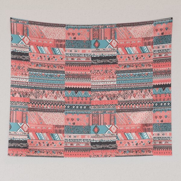 Artikelvorschau, Tribal Harmony: Blue, White, and Pink Patchwork entworfen und verkauft von Cosmic-Canvases.