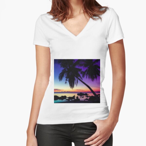 Fantasy sunset landscape Thailand Fitted V-Neck T-Shirt