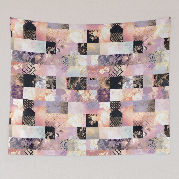 Artikelvorschau, Mystic Patchwork: Purple, Black, Gold, and White Elegance entworfen und verkauft von Cosmic-Canvases.