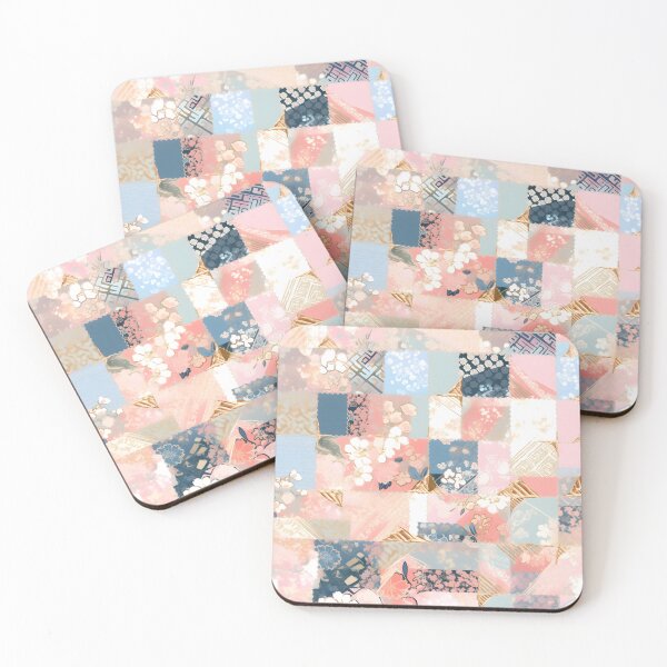 Artikelvorschau, Blossom Quilt: Pink and Blue Floral Patchwork entworfen und verkauft von Cosmic-Canvases.