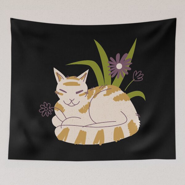 Item preview, Scruffy Beige Cat with Flowers designed and sold by CatsWCleavers.