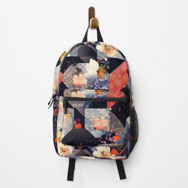 Artikelvorschau, Stellar Blooms: Red, Blue, Black Galaxy Floral Patchwork entworfen und verkauft von Cosmic-Canvases.