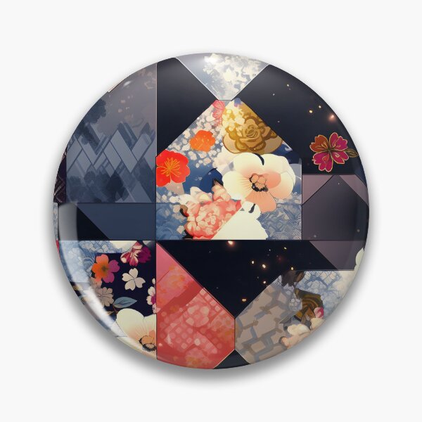 Artikelvorschau, Stellar Blooms: Red, Blue, Black Galaxy Floral Patchwork entworfen und verkauft von Cosmic-Canvases.