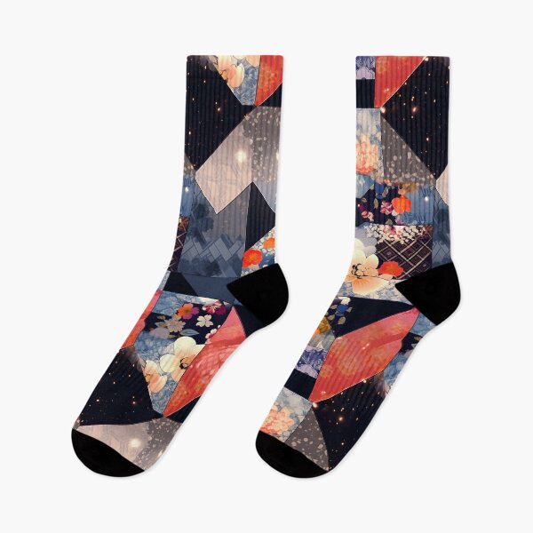 Item preview, Stellar Blooms: Red, Blue, Black Galaxy Floral Patchwork designed and sold by Cosmic-Canvases.