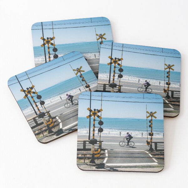Item preview, Cyclist Riding Coastline Alongside Railway on a Summers Day  designed and sold by JonesyDave.