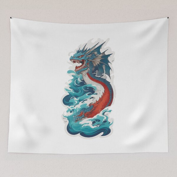 Item preview, Japanese Dragon Rising From The Ocean, Asian, Tattoo Style, Traditional, Japanese Art designed and sold by Porcupine Tees ⭐⭐⭐⭐⭐.