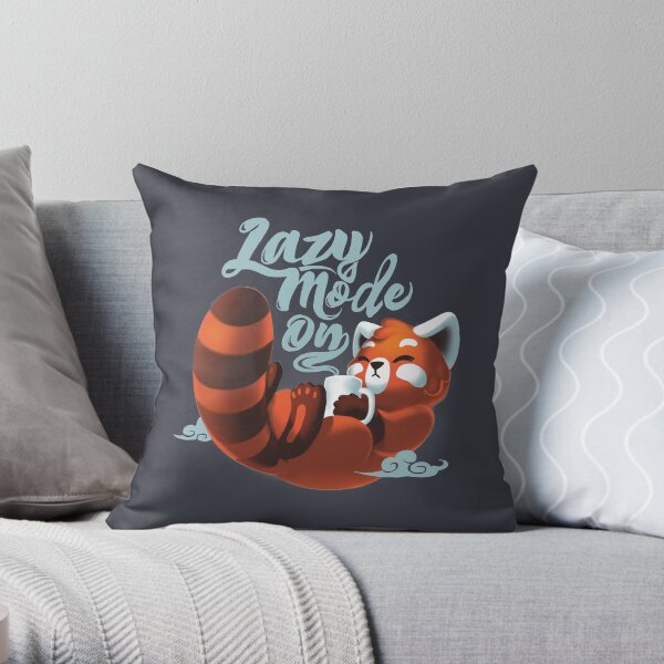 Lazy mode ON - Cute Red Panda - Fluffy Coffe Animal Throw Pillow