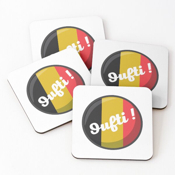 Item preview, Phew! belgian phrase from Liège on a belgian flag in the shape of a round black yellow red designed and sold by PausePapote.