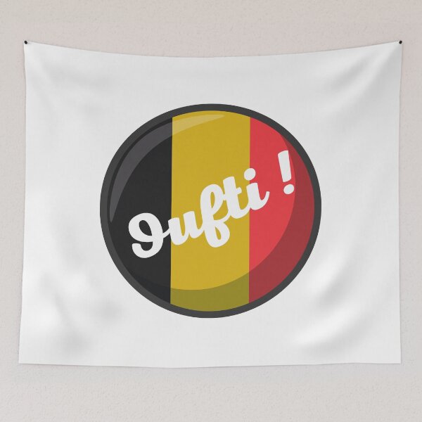 Item preview, Phew! belgian phrase from Liège on a belgian flag in the shape of a round black yellow red designed and sold by PausePapote.