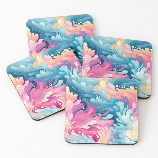 Item preview, Bright Seasons 1, colorful pastel rainbow waves like feathers, flowing, ruffled, overlapping, sky blue, orange, red, summer and nature. designed and sold by FoxRobinRabbit.