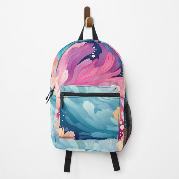 Item preview, Bright Seasons 1, colorful pastel rainbow waves like feathers, flowing, ruffled, overlapping, sky blue, orange, red, summer and nature. designed and sold by FoxRobinRabbit.