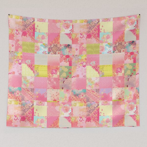 Item preview, Sunset Quilt: Yellow and Pink Patchwork Design designed and sold by Cosmic-Canvases.
