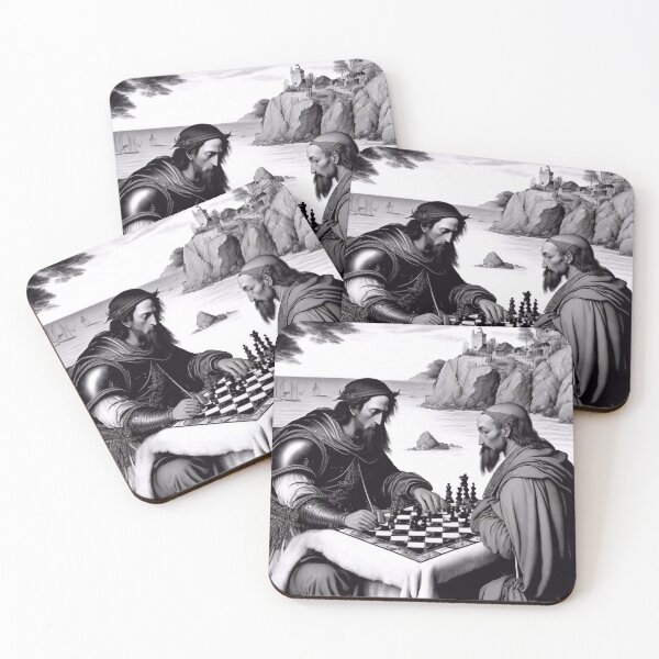 Item preview, Knight and monk are playing chess designed and sold by M-Y-A-R-T-.