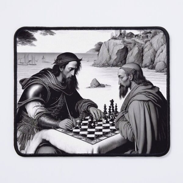 Item preview, Knight and monk are playing chess designed and sold by M-Y-A-R-T-.