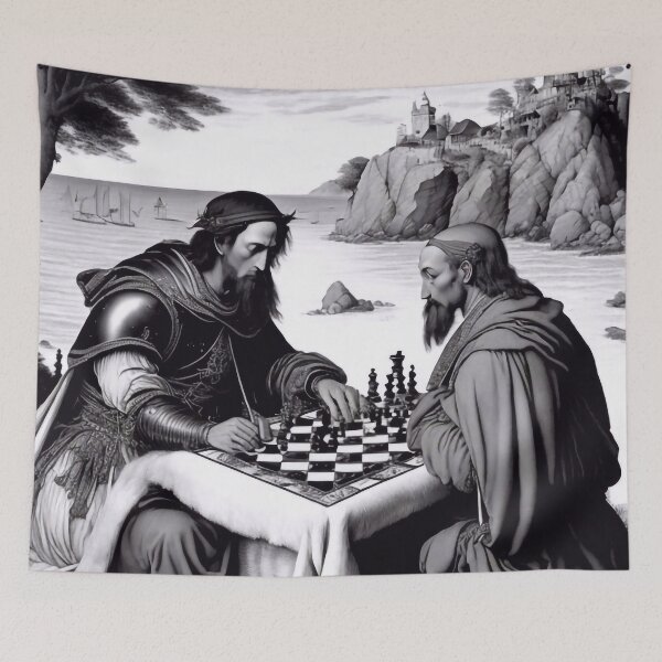 Item preview, Knight and monk are playing chess designed and sold by M-Y-A-R-T-.