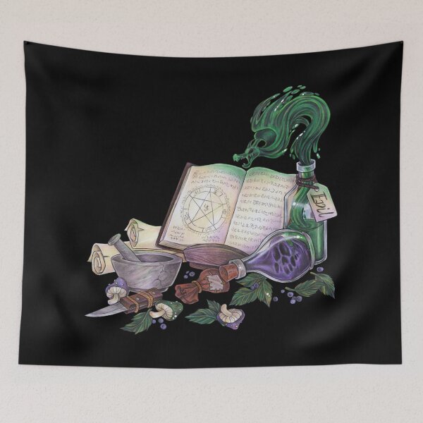 Item preview, Witch's kitchen with poison dragon and magic book gift designed and sold by ZadzeneaArt.