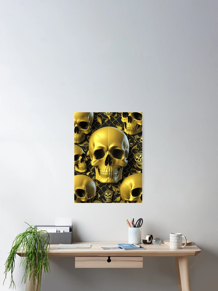 Aperçu 2 sur 3. Poster avec l'œuvre Black and gold skulls background créée et vendue par Rothnaric.