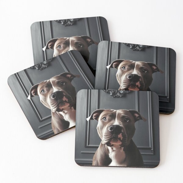 Item preview, Portrait of beautiful pit bull on dark victorian interior background  designed and sold by Reinvention.