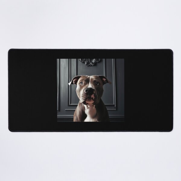 Item preview, Portrait of beautiful pit bull on dark victorian interior background designed and sold by Reinvention.