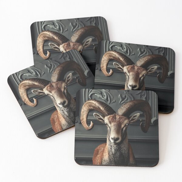 Item preview, Portrait of beautiful mouflon on dark victorian interior background  designed and sold by Reinvention.