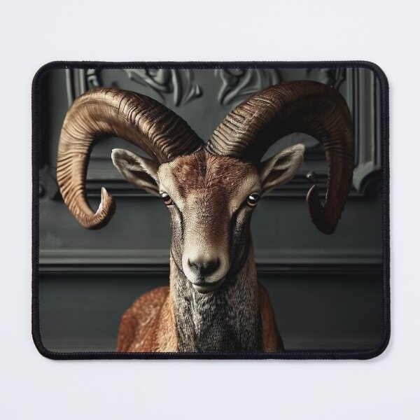Item preview, Portrait of beautiful mouflon on dark victorian interior background designed and sold by Reinvention.