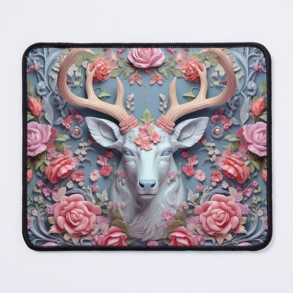 Item preview, 3D Nordic reindeer surrounded by flowers designed and sold by DigitArtisan.