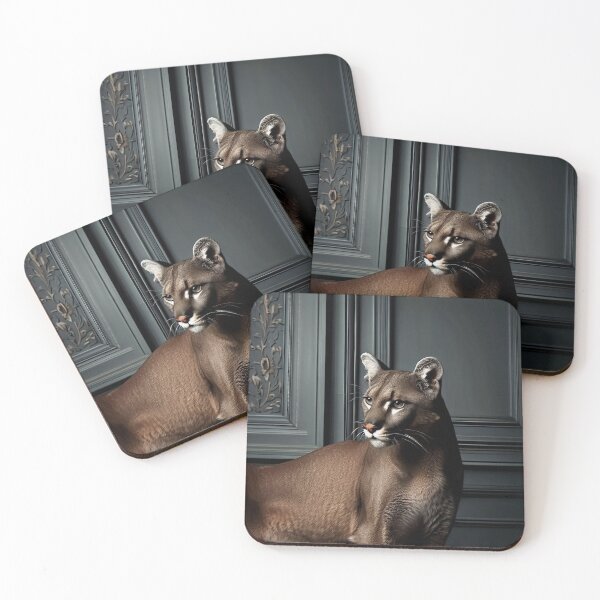 Item preview, Portrait of beautiful puma on dark victorian interior background  designed and sold by Reinvention.