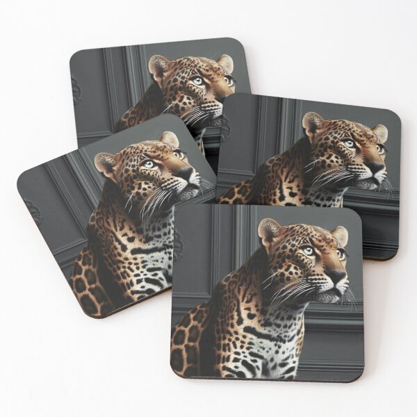 Item preview, Portrait of beautiful leopard on dark victorian interior background  designed and sold by Reinvention.