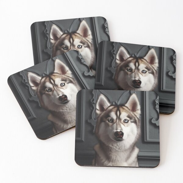 Item preview, Portrait of beautiful siberian husky dog on dark victorian interior background  designed and sold by Reinvention.