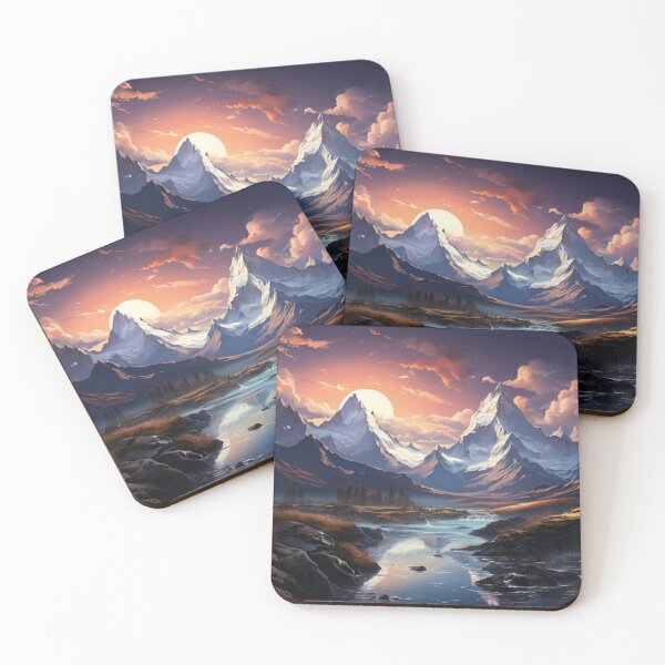 Item preview, Snow-Dusted Peaks snowy mountains and river: An Ethereal Dreamscape  designed and sold by Moisky Art.