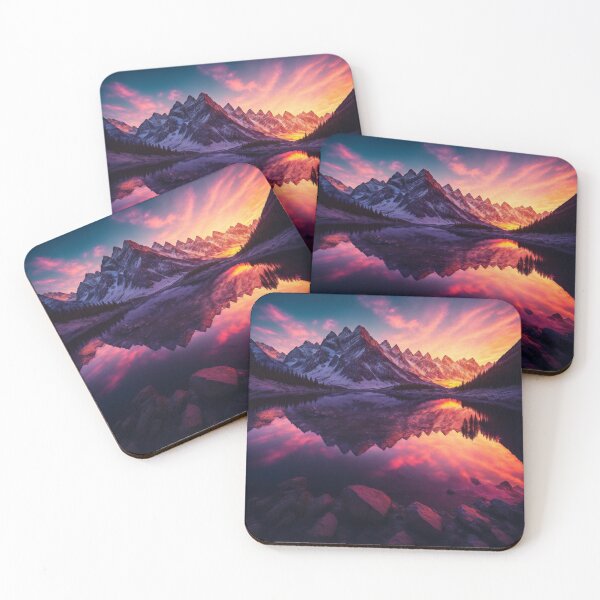 Item preview, Mountain landscapes with a sunset over the lake and reflection, Ai Generated Art designed and sold by AiGens.