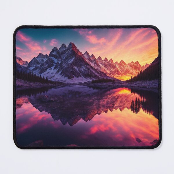 Item preview, Mountain landscapes with a sunset over the lake and reflection, Ai Generated Art designed and sold by AiGens.