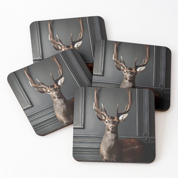 Item preview, Portrait of beautiful wild deer on dark victorian interior background  designed and sold by Reinvention.