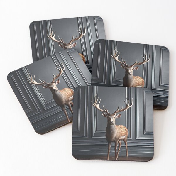 Item preview, Portrait of beautiful wild deer on dark victorian interior background  designed and sold by Reinvention.