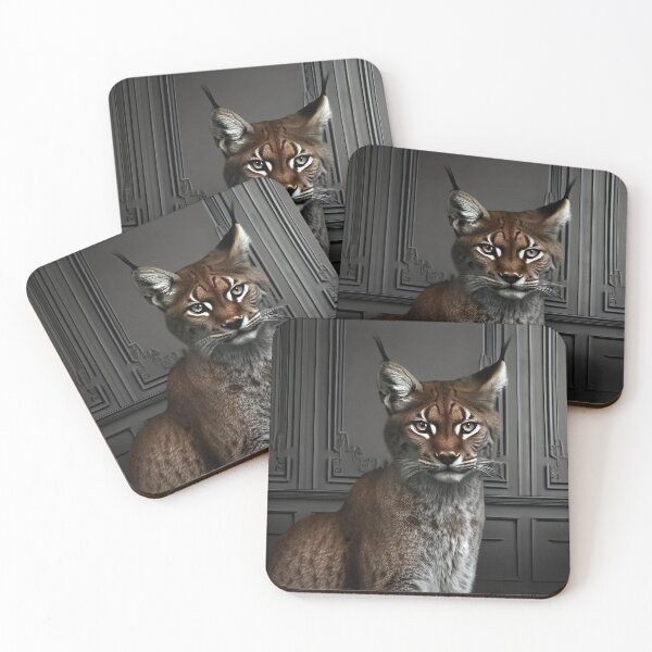 Item preview, Portrait of beautiful wild lynx on dark victorian interior background  designed and sold by Reinvention.