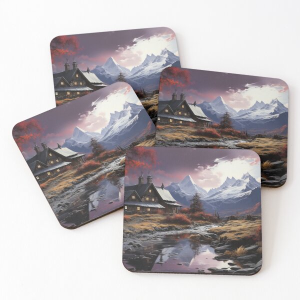 Item preview, Snow-Dusted Peaks with house: An Ethereal Dreamscape designed and sold by Moisky Art.