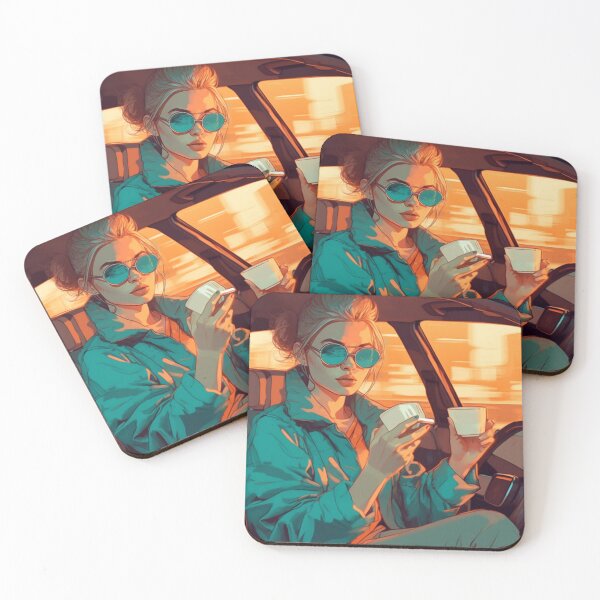 Item preview, A woman drinking coffee in a car designed and sold by isBotStore.