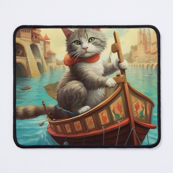 Item preview, Gray Tabby Riding a Boat on the River designed and sold by BDMeow.
