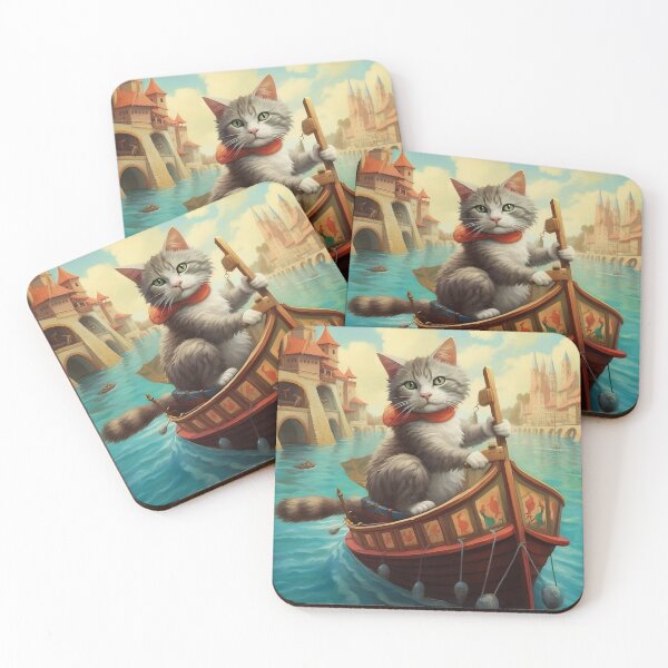 Item preview, Gray Tabby Riding a Boat on the River designed and sold by BDMeow.