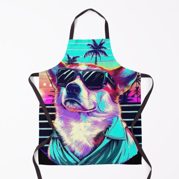 Item preview, 80's retro vaporwave funny corgi in sunglasses on palm beach sunset designed and sold by TomFrontierArt.