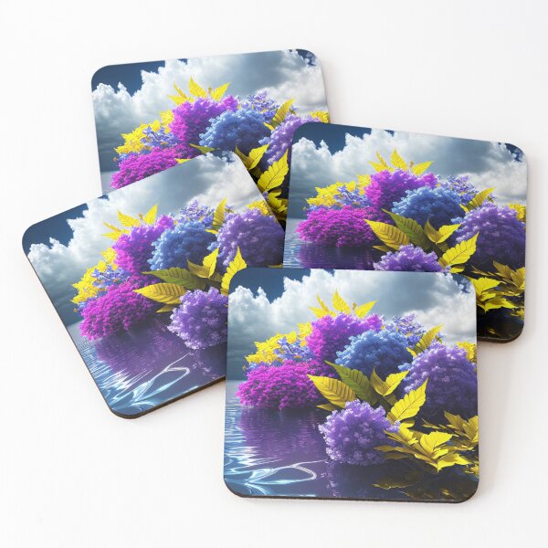 Item preview, Ethereal Blooms: Blue, Purple, and Yellow Floral Wallpaper with Intricate Leaf and Flower Design designed and sold by RoyallyChic Emporium.