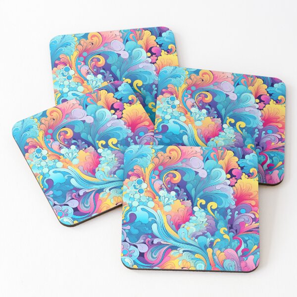 Item preview, Bright Seasons 6, colorful rainbow waves like feathers, flowing, mixing together, overlapping, sky blue, purple, yellow, orange, summer and nature. designed and sold by FoxRobinRabbit.