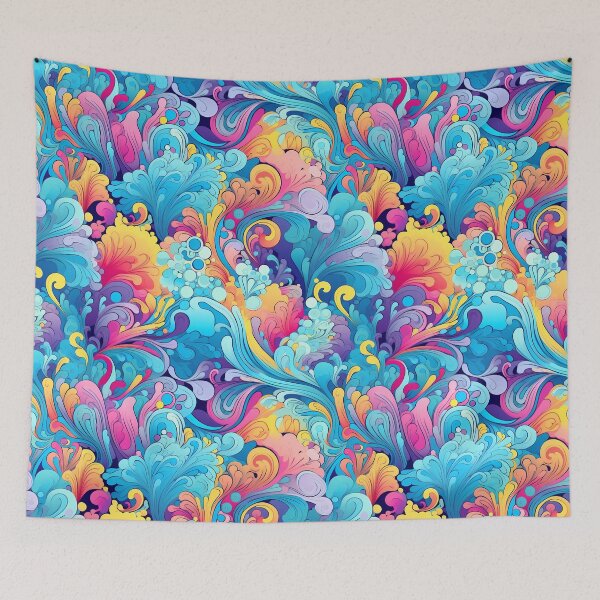 Item preview, Bright Seasons 6, colorful rainbow waves like feathers, flowing, mixing together, overlapping, sky blue, purple, yellow, orange, summer and nature. designed and sold by FoxRobinRabbit.